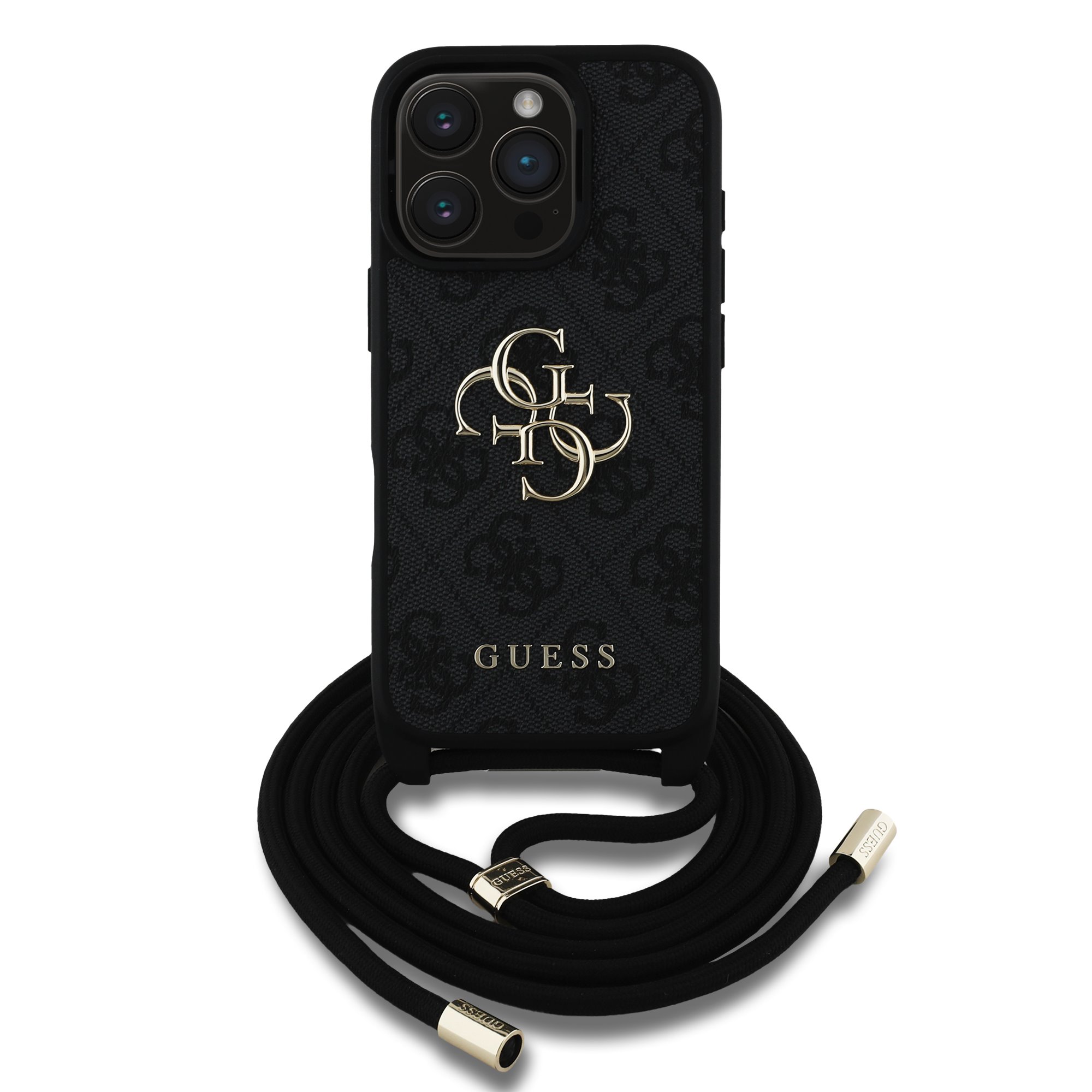 GUESS Case Apple iPhone 16 Pro Max, PU 4G Metal Logo + Crossbody Strap, black - GUHCP16XP4GMGCRK