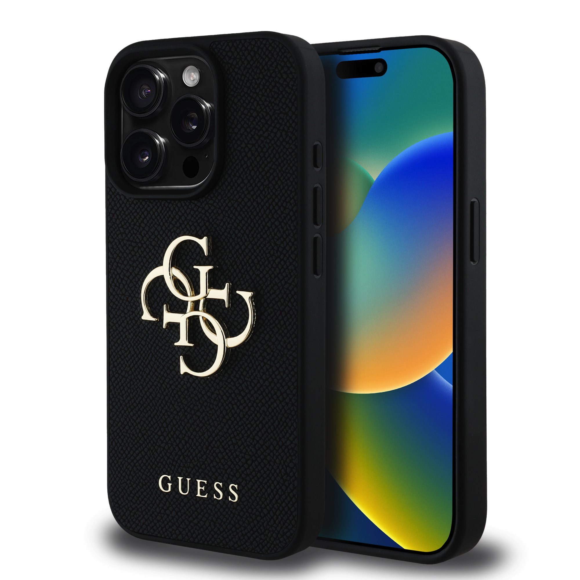 GUESS Калъф Apple iPhone 16 Pro Max, PU Grained 4G Metal Logo, черен - GUHCP16XPGT4MBK
