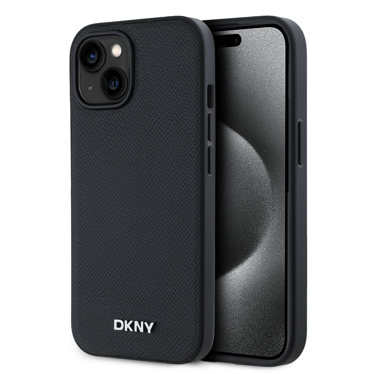DKNY Калъф Apple iPhone 14, PU Leather Silver Metal Logo Magsafe, черен - DKHMP14SPGHLMK