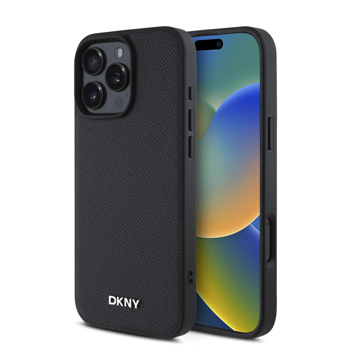 DKNY Калъф Apple iPhone 16 Pro, PU Leather Silver Metal Logo Magsafe, черен - DKHMP16LPGHLMK