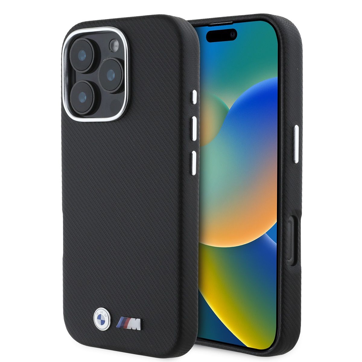 BMW Калъф Apple iPhone 16 Pro, M PU Kevlar Metal Logo, черен - BMHCP16L23PUFWKEV