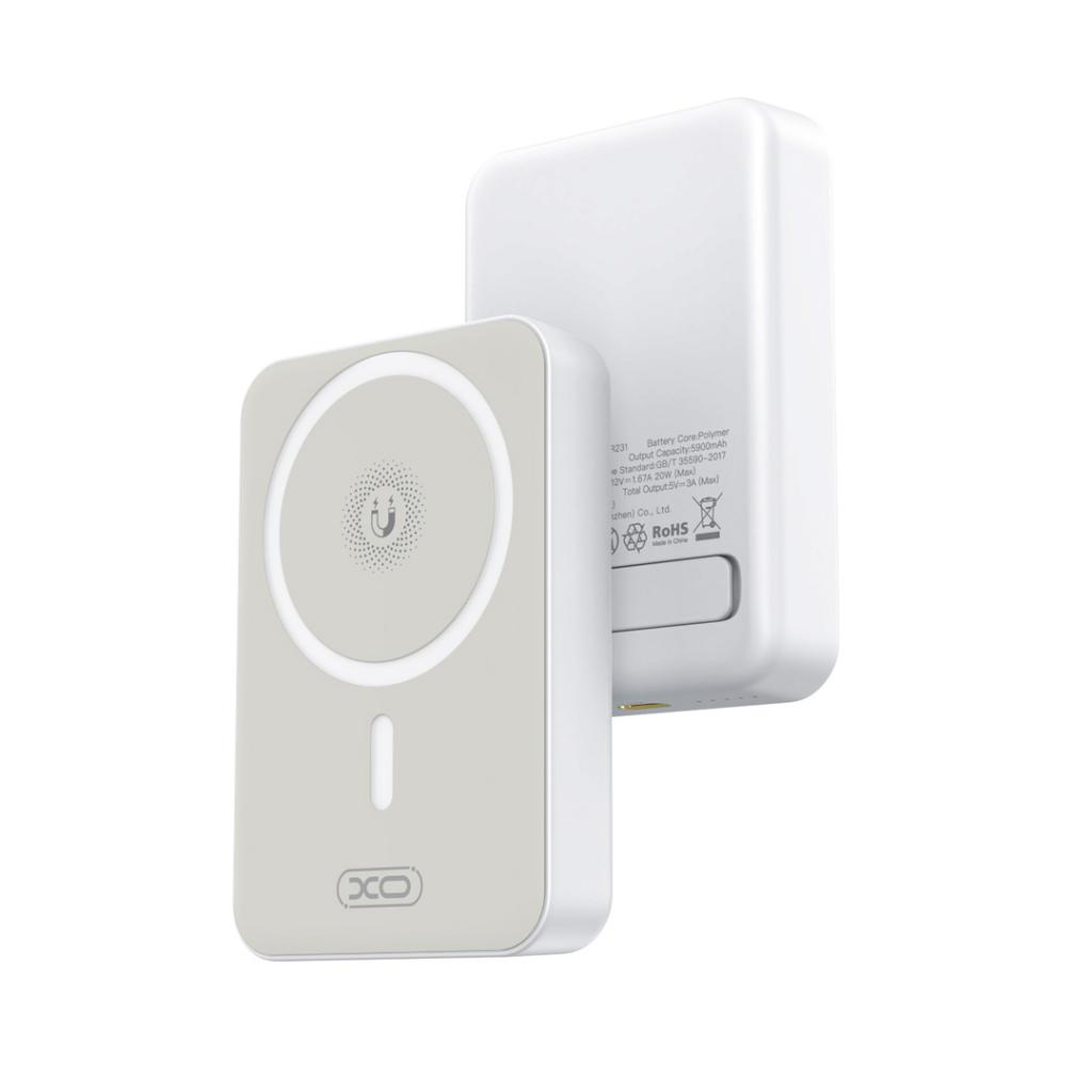 Power Bank 10000 mAh, XO, PR231, 15W, Wireless, PD/20W, MagSafe + стойка /бял/