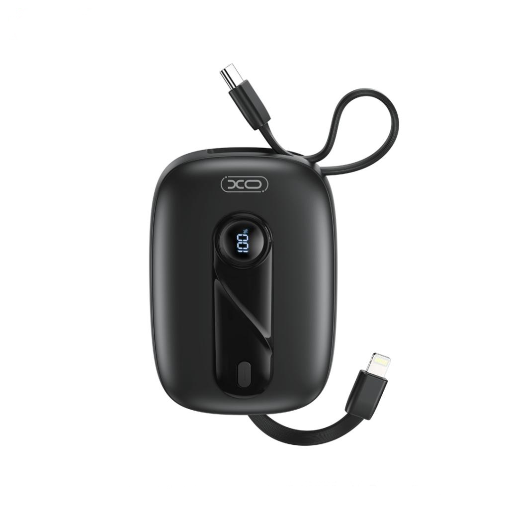 Power Bank 10000 mAh, XO, PR246, 20W PD, 22.5W QC + Digital display + вградени кабели: Type-C и Lightning /черен/