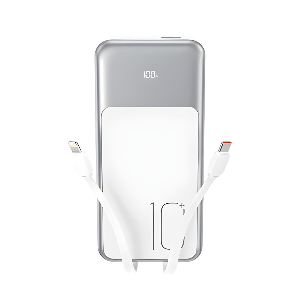 Power Bank 10000 mAh, XO, PR248, 20W PD, 22.5W QC + Digital display + вградени кабели: Type-C и Lightning /бял/