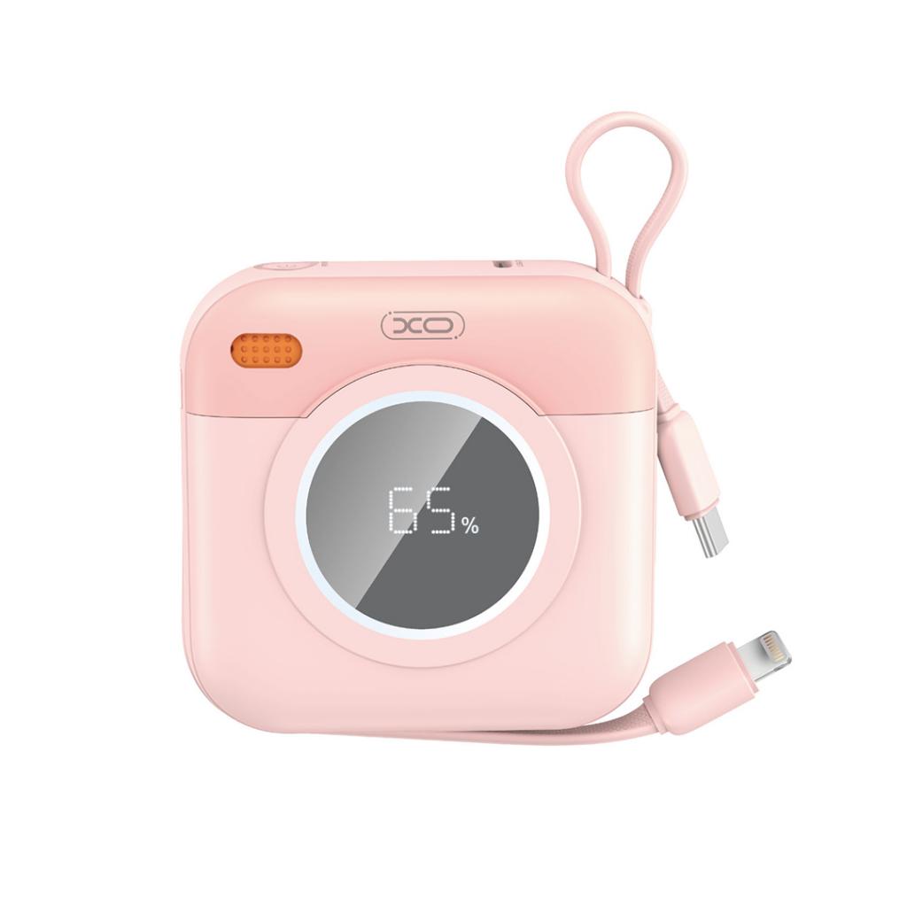 Power Bank 10000 mAh, XO, PR258, 20W, вградени кабели: Lightning +Type-C /розов/