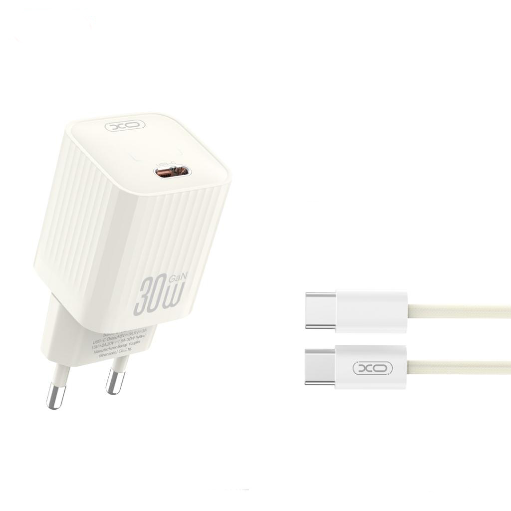 XO 220V 30W, USB-C, кабел C-C, бежов - L148