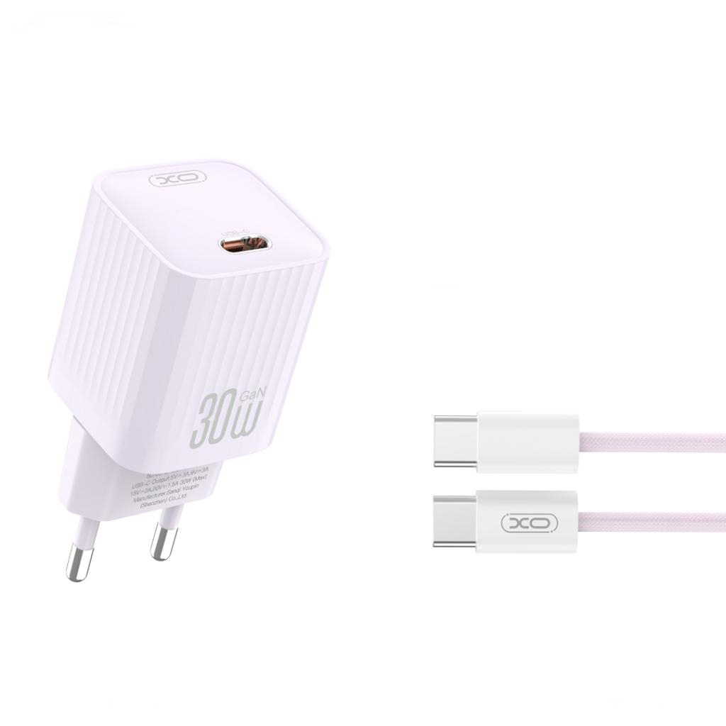 XO 220V 30W, USB-C, кабел C-C, лилав - L148
