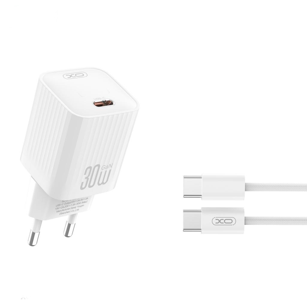 XO 220V 30W, USB-C, кабел C-C, бял - L148