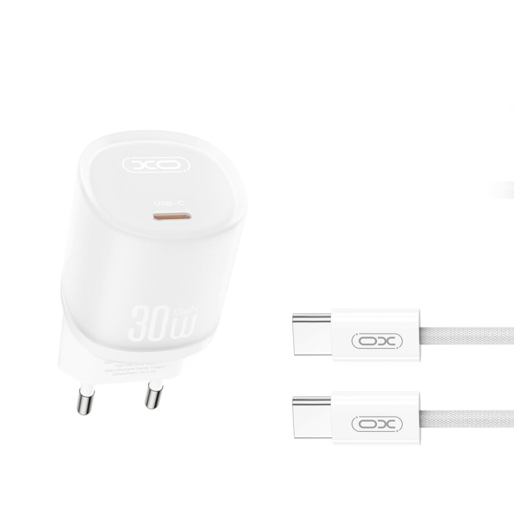 XO 220V 30W, USB-C, кабел C-C, бял - L150
