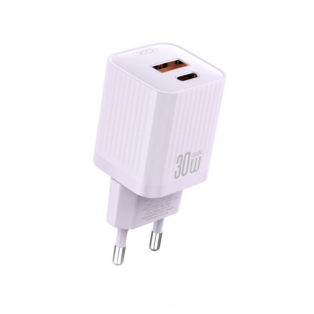 XO 220V 30W, USB-C + USB-A, лилав - L149