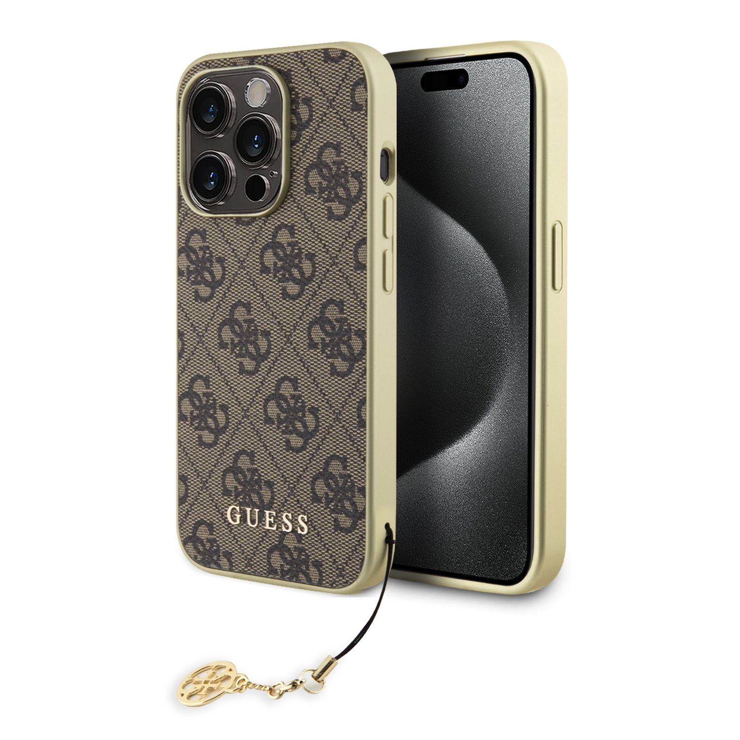 GUESS Калъф Apple iPhone 15 Pro, 4G Charm Tone on Tone, кафяв - GUHCP15LGF4GBR 