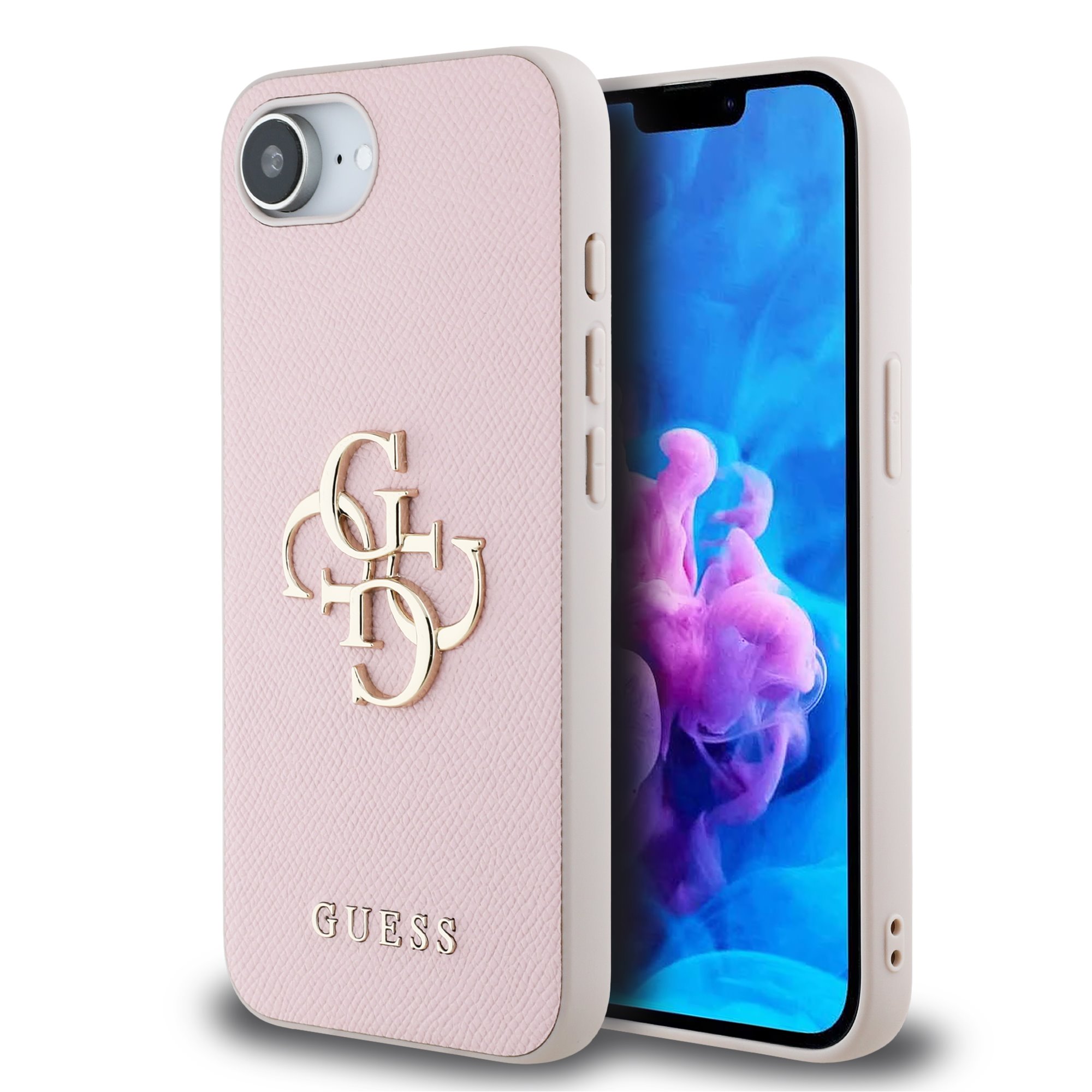 GUESS Калъф Apple iPhone 16e, PU Grained 4G Metal Logo, розов - GUHCPSE4PGT4MBP