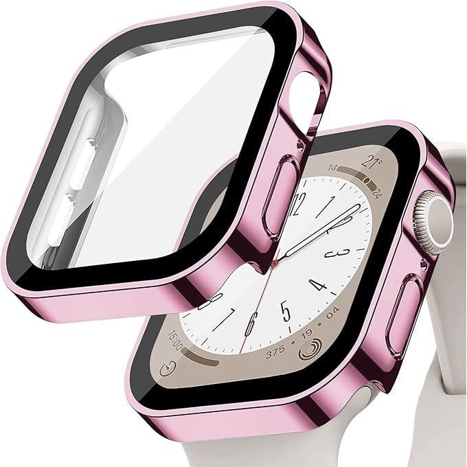 PC Injection Shell протектор + Tempered glass за Apple Watch 40mm /розово злато/