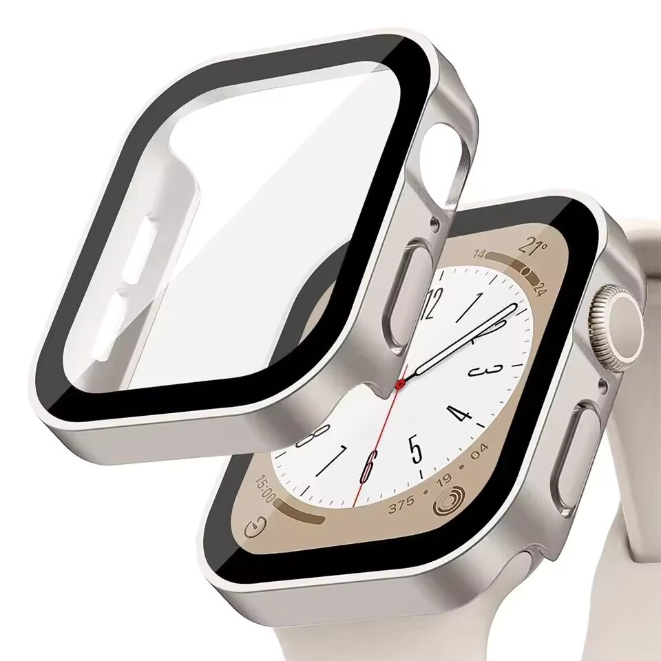 PC Injection Shell протектор + Tempered glass за Apple Watch 41mm /бяло злато/