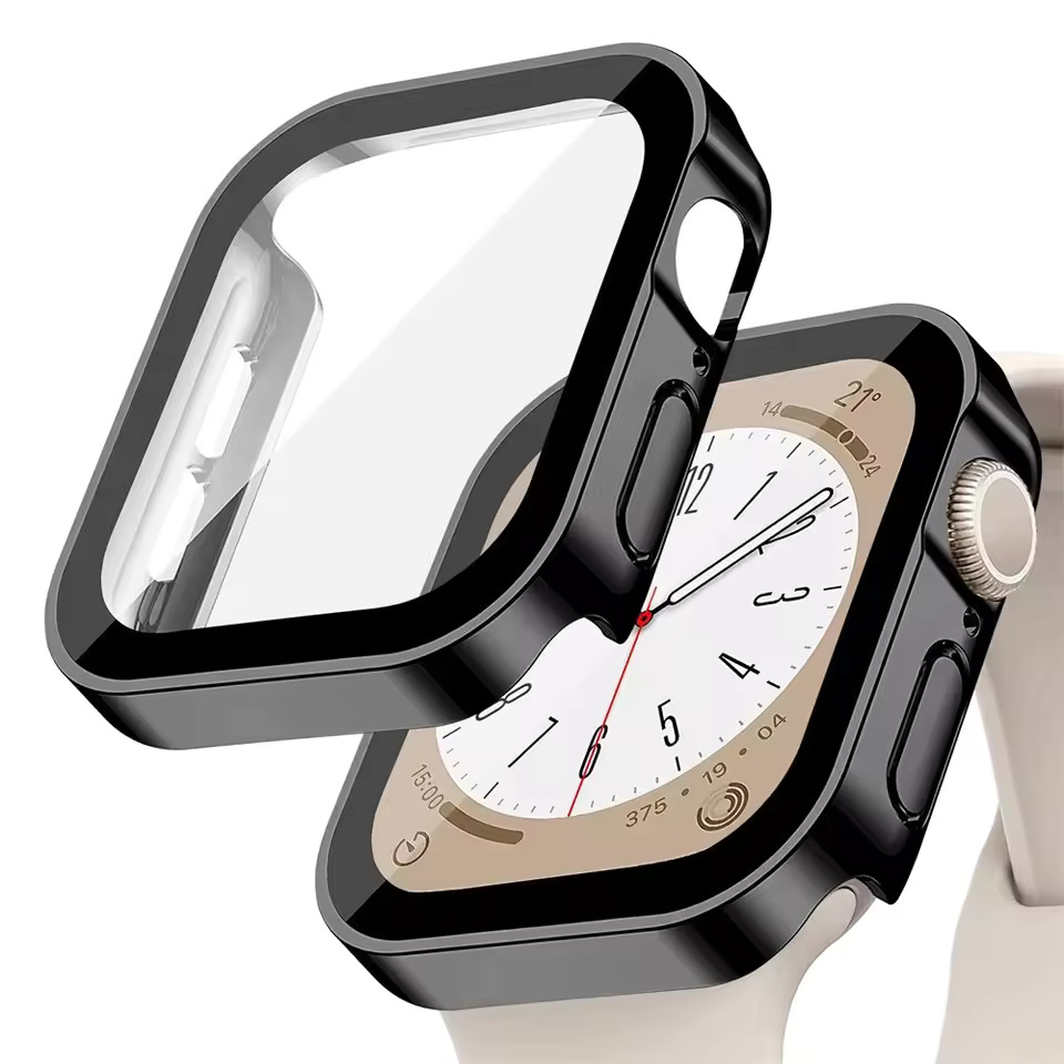PC Plating Shell протектор + Tempered glass за Apple Watch 41mm /черен/