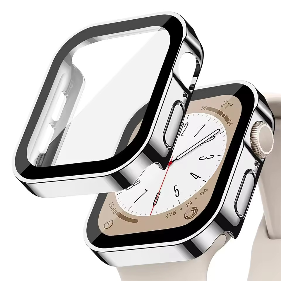 PC Plating Shell протектор + Tempered glass за Apple Watch 41mm /сив/