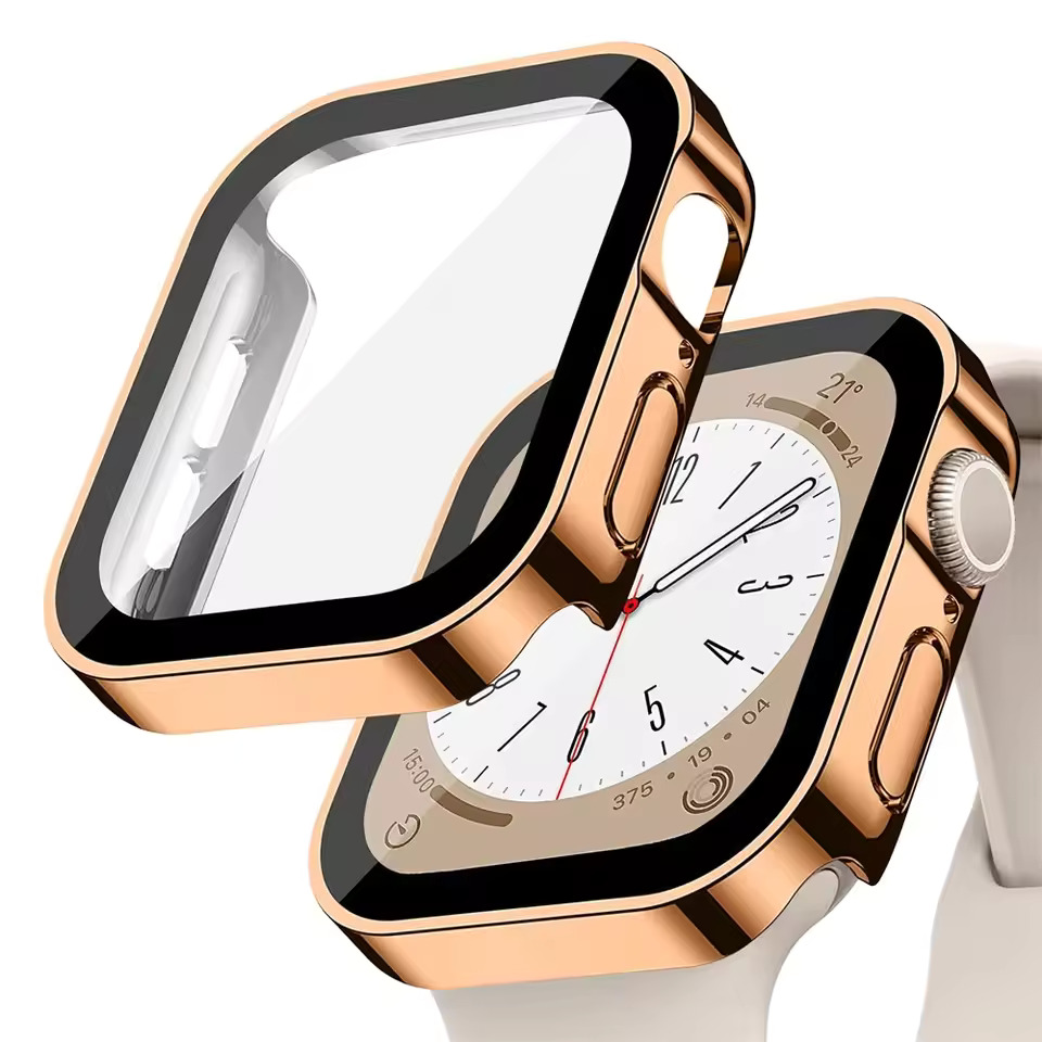 PC Plating Shell протектор + Tempered glass за Apple Watch 42mm /розово злато/