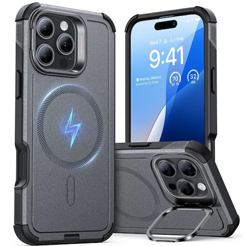ESR Калъф Cyber Tough Armor със стойка, iPhone 16 Pro, MagSafe /сив/