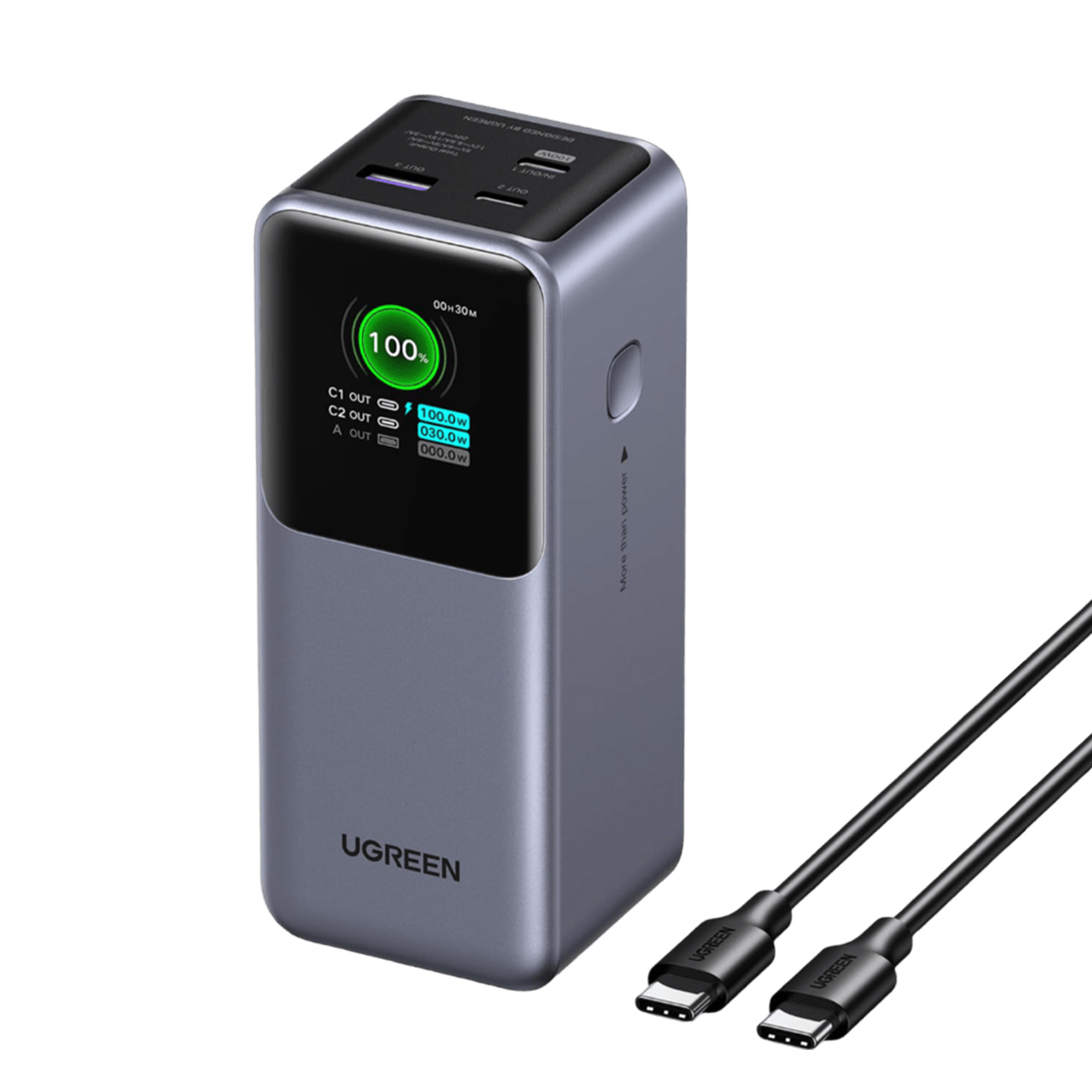 UGREEN Power Bank 20000 mAh 130W + кабел C-C, графит - PB721/35524B