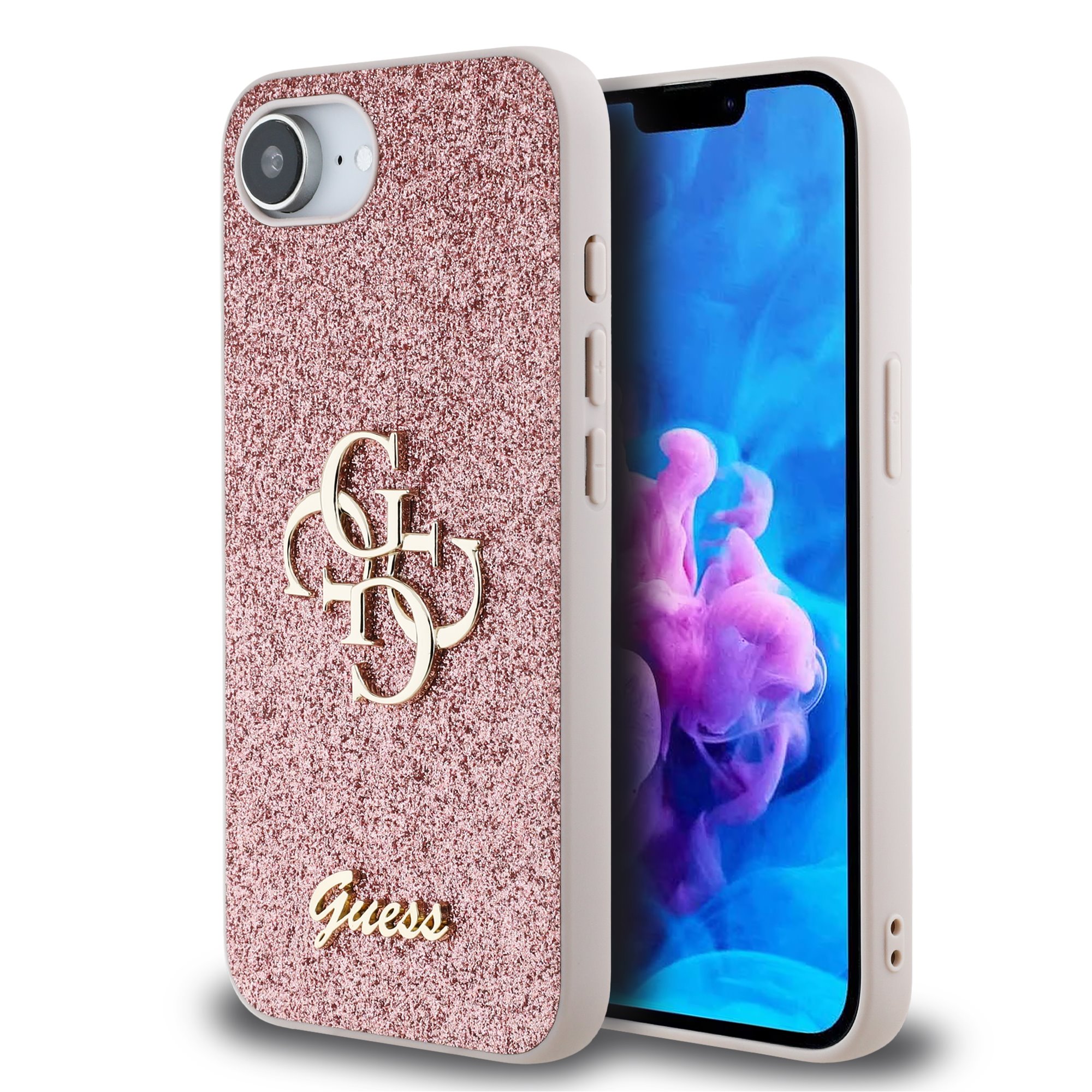 GUESS Калъф Apple iPhone 16e, PU Fixed Glitter 4G Metal Logo, розов - GUHCPSE4HG4SGP 