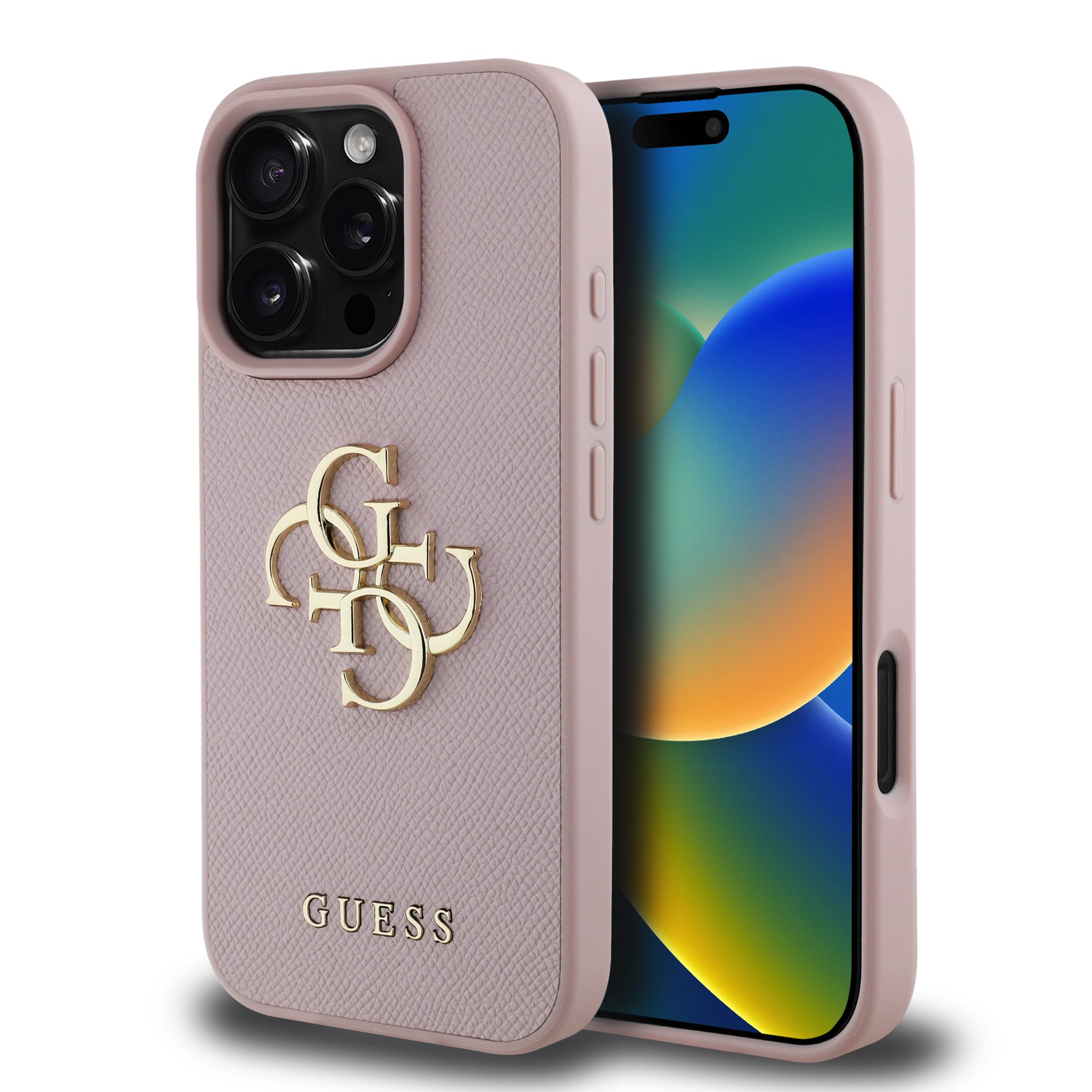 GUESS Калъф Apple iPhone 16 Pro Max, PU Grained 4G Metal Logo, розов - GUHCP16XPGT4MBP