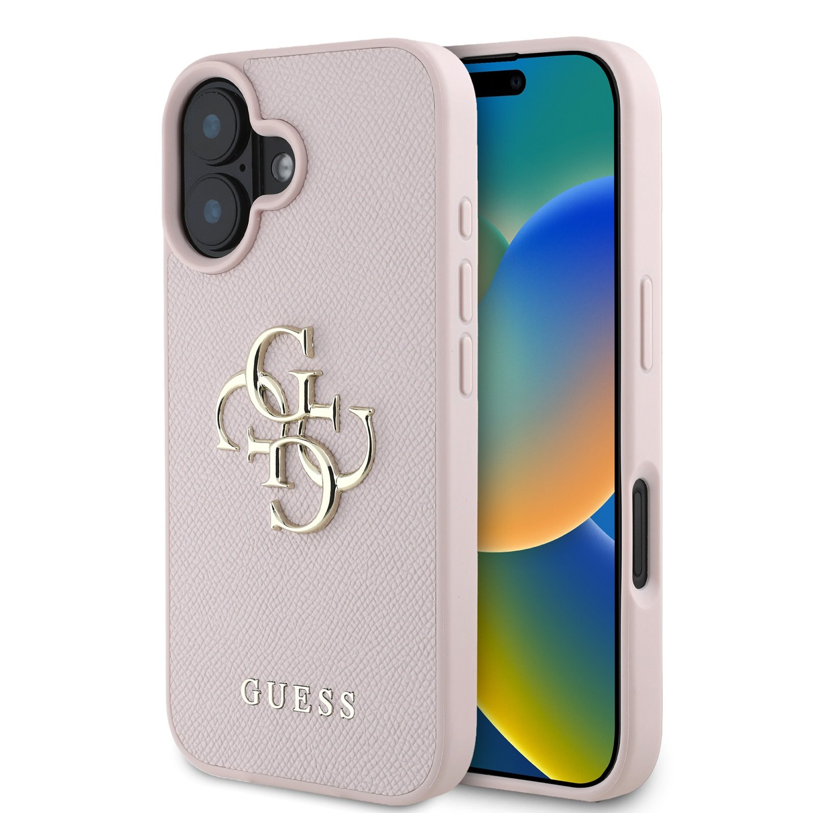 GUESS Калъф Apple iPhone 16, PU Grained 4G Metal Logo, розов - GUHCP16SPGT4MBP
