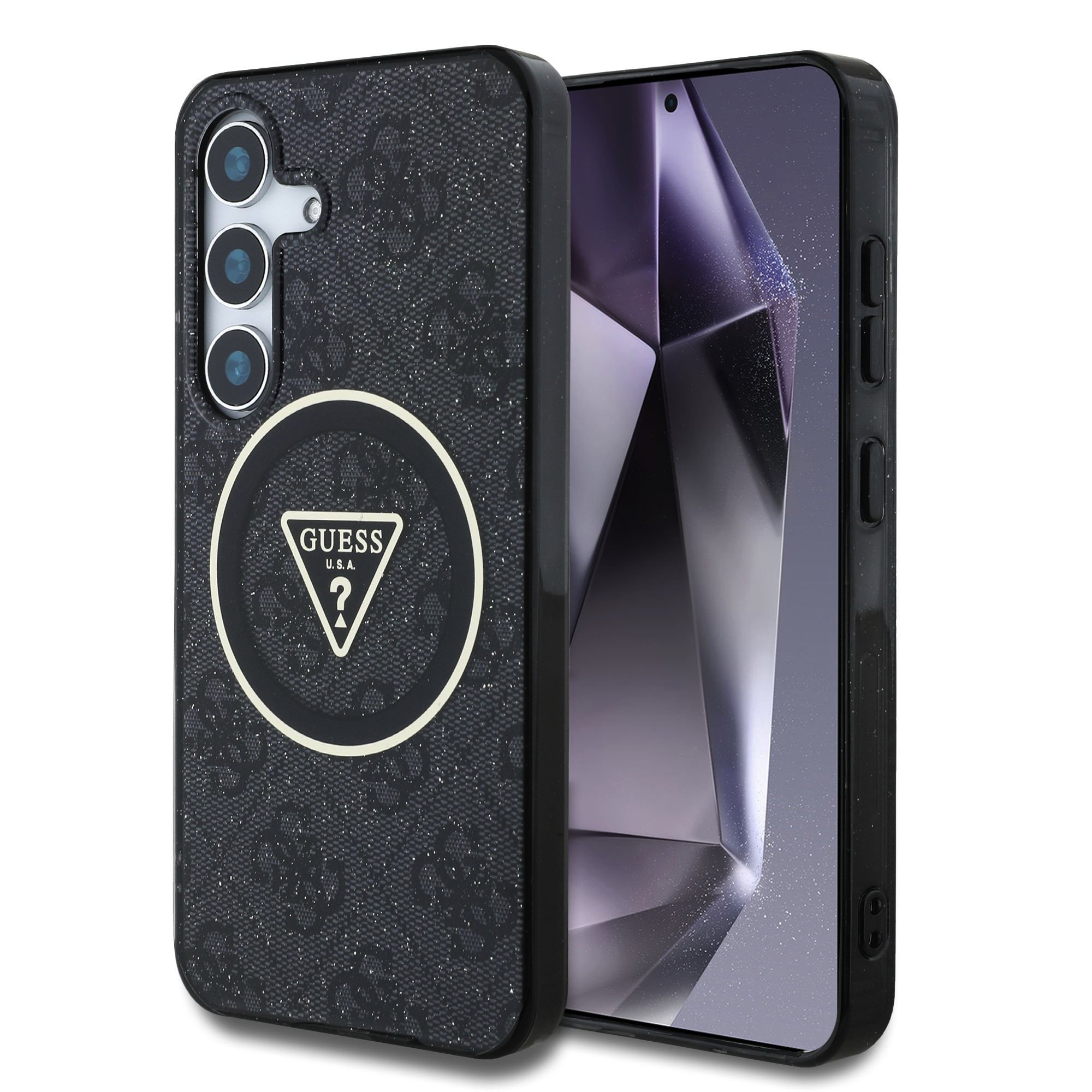 GUESS Калъф Samsung S25 Plus, IML 4G Glitter and Triangle Logo MagSafe, черен - GUHMS25MHG4PRTGK