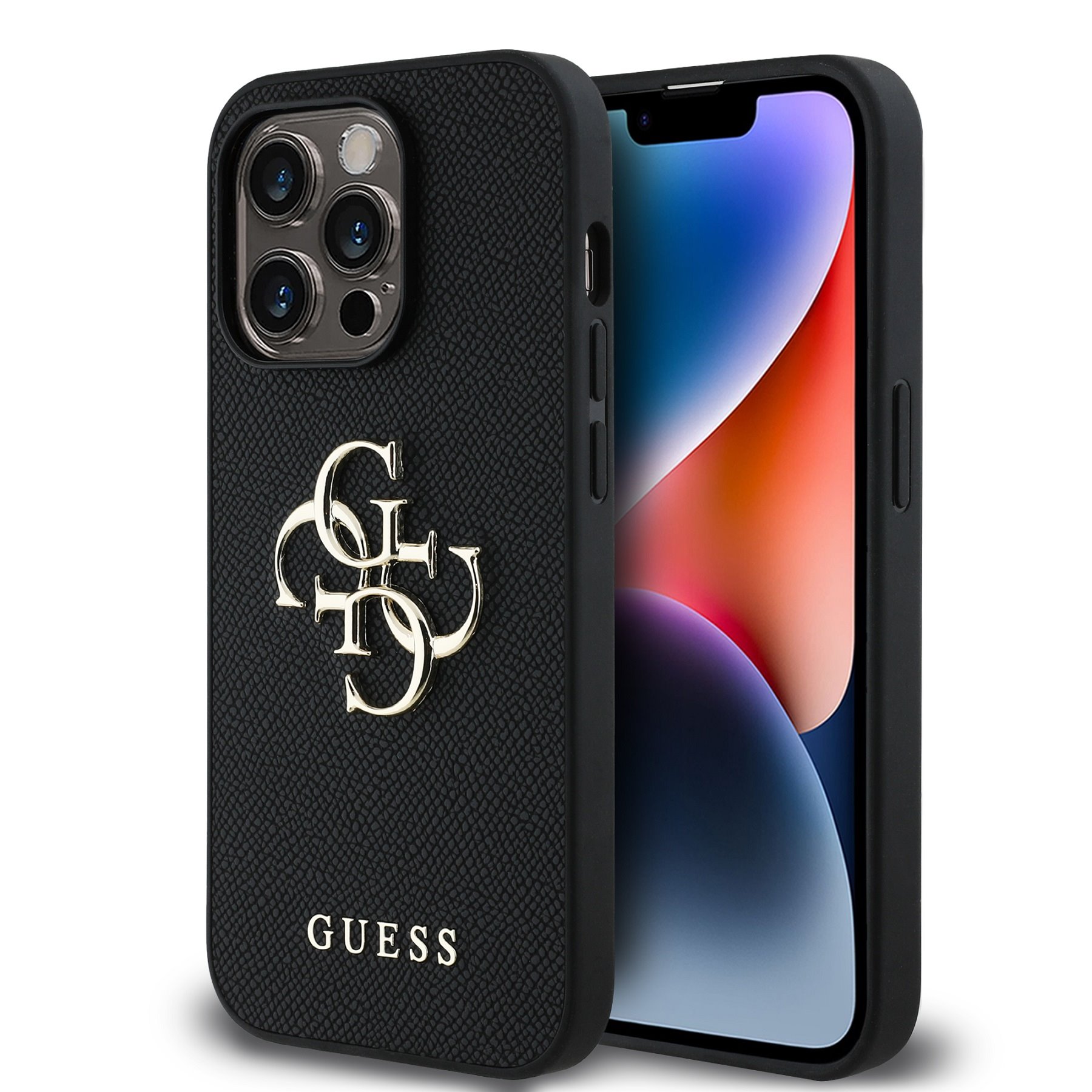 GUESS Калъф Apple iPhone 14 Pro, PU Grained 4G Metal Logo, черен - GUHCP14LPGT4MBK