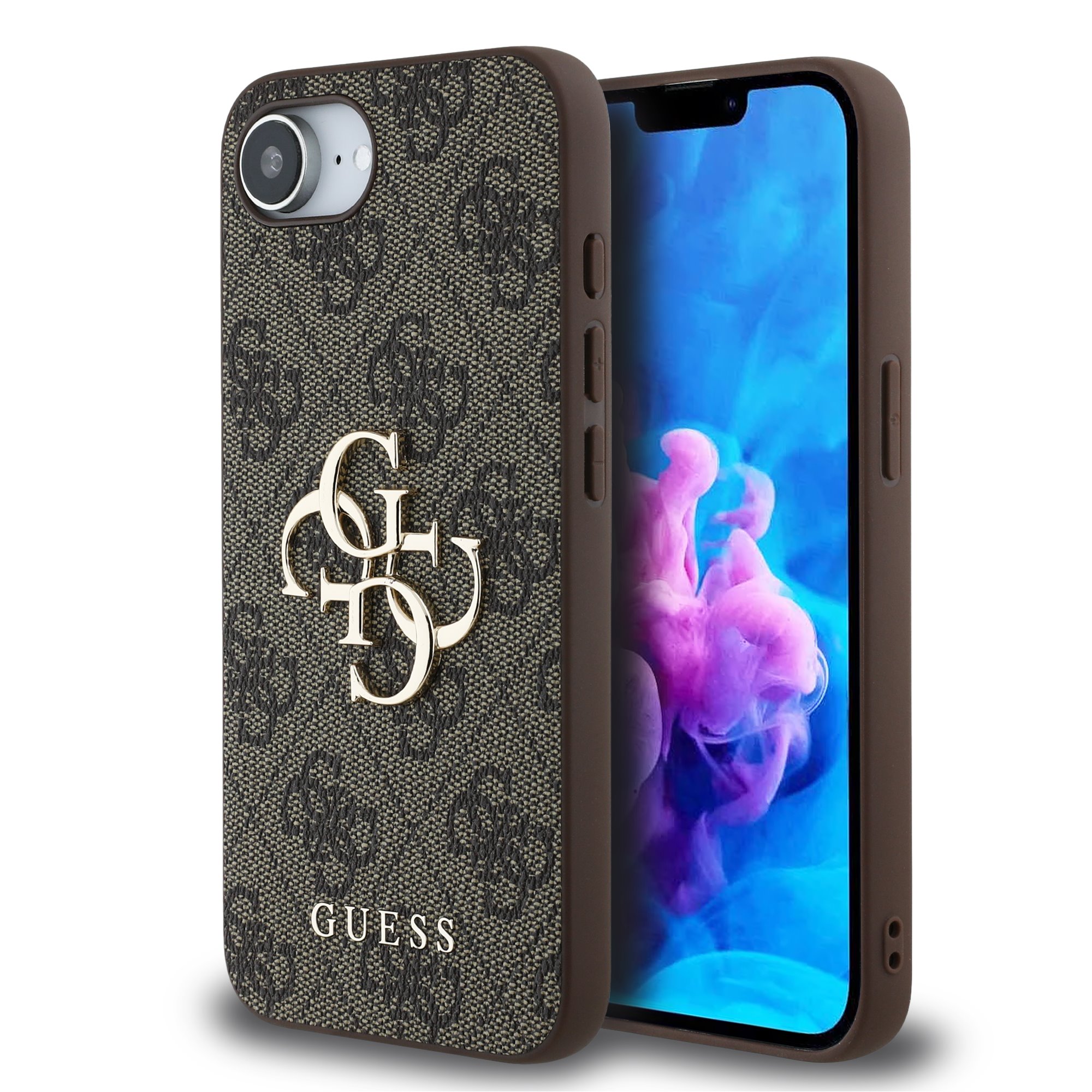 GUESS Калъф Apple iPhone 16e, PU 4G Metal Logo, кафяв - GUHCPSE44GMGBR