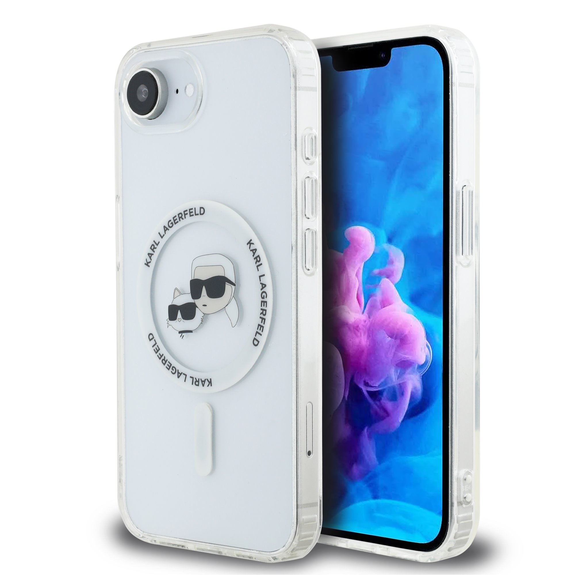 Karl Lagerfeld Калъф Apple iPhone 16e, IML K/C Heads Metal Frame MagSafe, прозрачен - KLHMPSE4HLSKCH