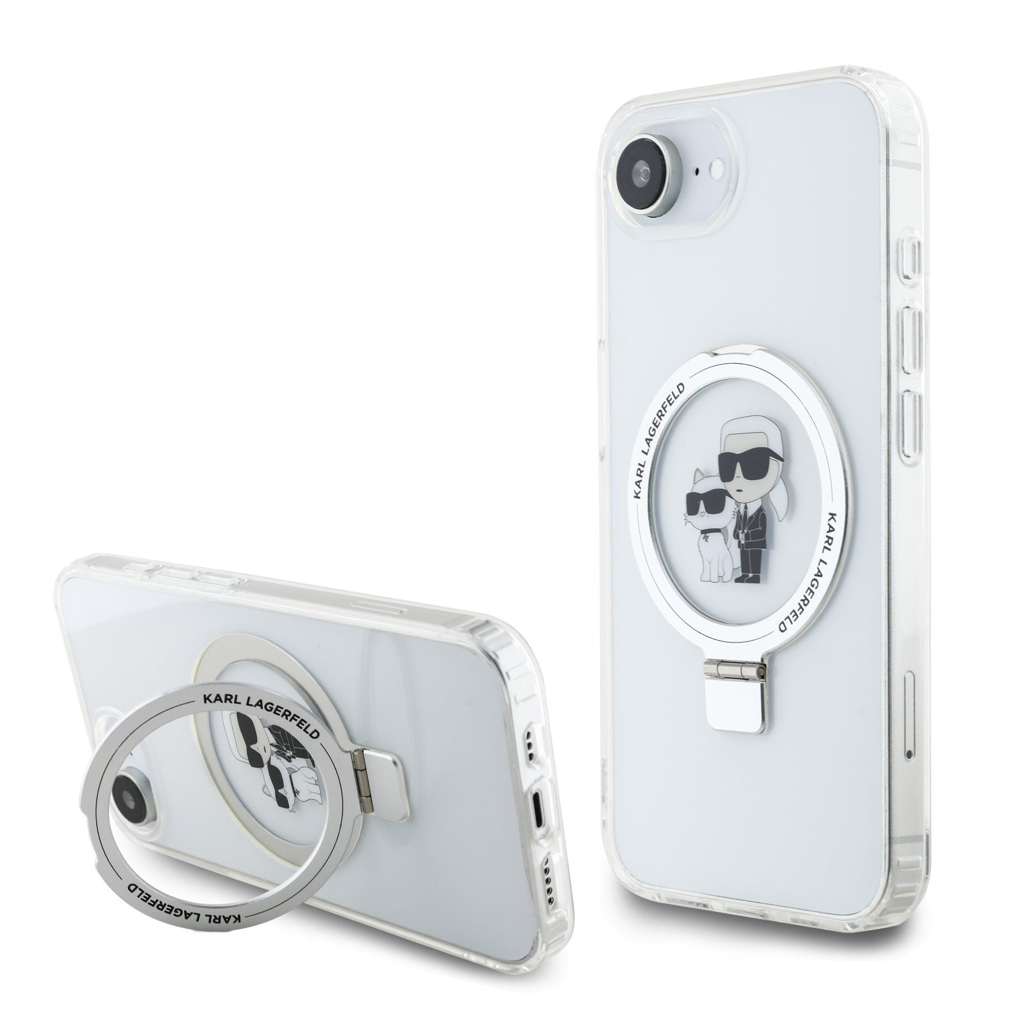 Karl Lagerfeld Калъф Apple iPhone 16e, Ringstand K/C MagSafe, прозрачен - KLHMPSE4HMRSKCH