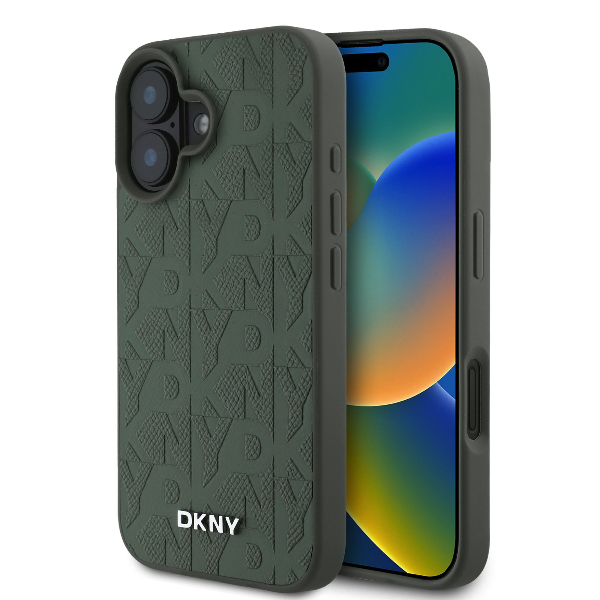 DKNY Калъф Apple iPhone 16,  PU Leather Grid Pattern MagSafe,зелен  - DKHMP16SPSGPHMN