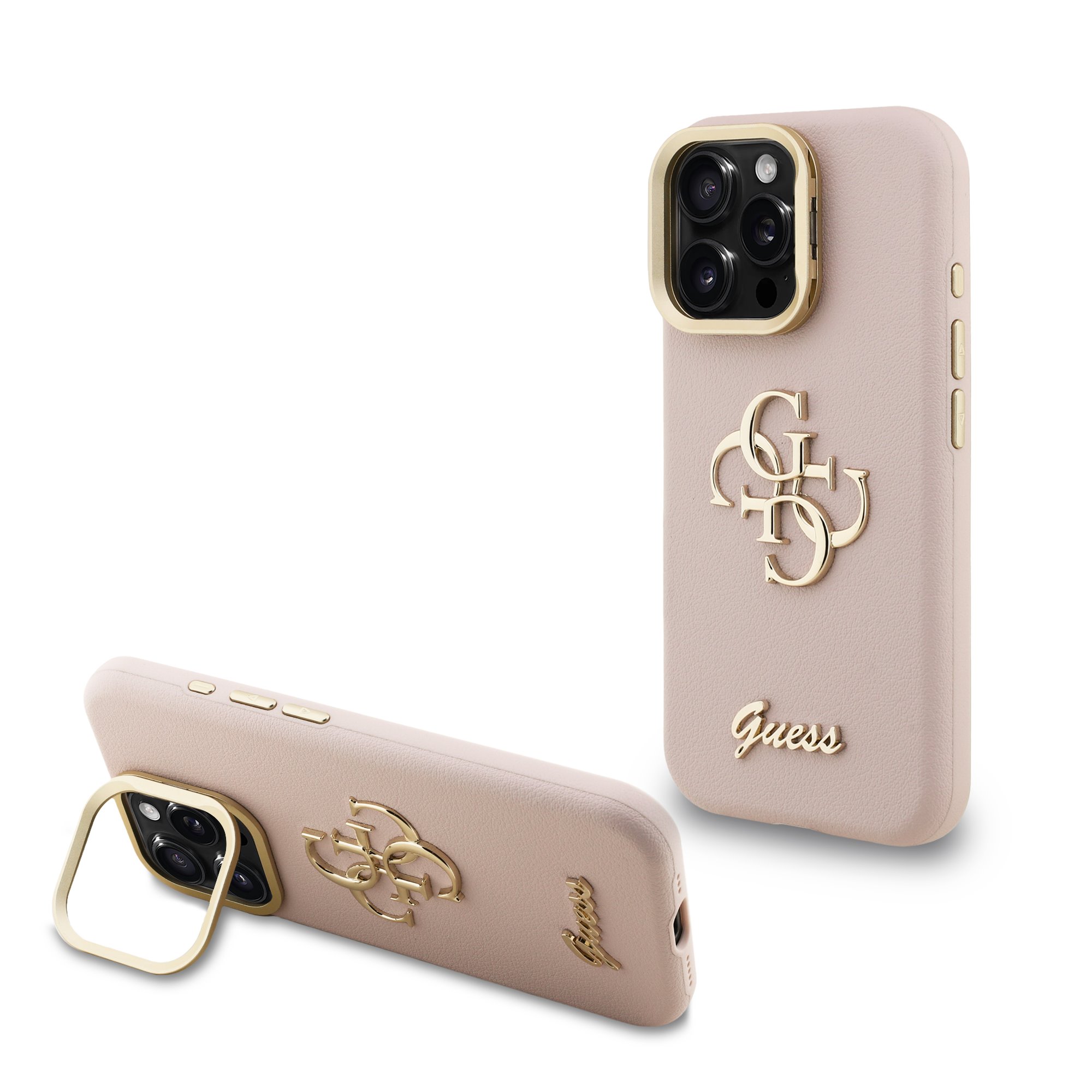 GUESS Калъф Apple iPhone 16 Pro Max, PU Grained 4G Logo Stand Camera Frame, розов - GUHCP16XPCS4GSP
