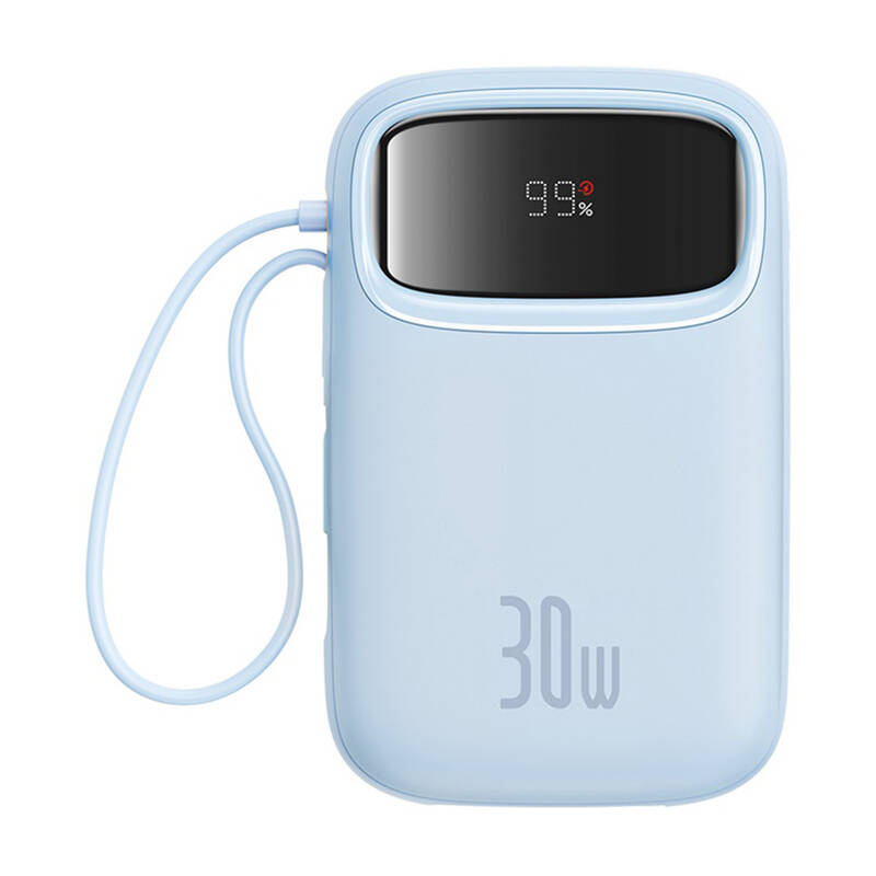 BASEUS Power Bank 10000 mAh, 30W + вградени кабели 2C, Qpow 2  /син/ - P10055008313-00