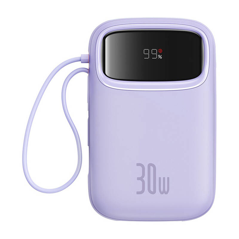 BASEUS Power Bank 10000 mAh, 30W + вградени кабели 2C, Qpow 2  /лилав/ -P10055008513-00