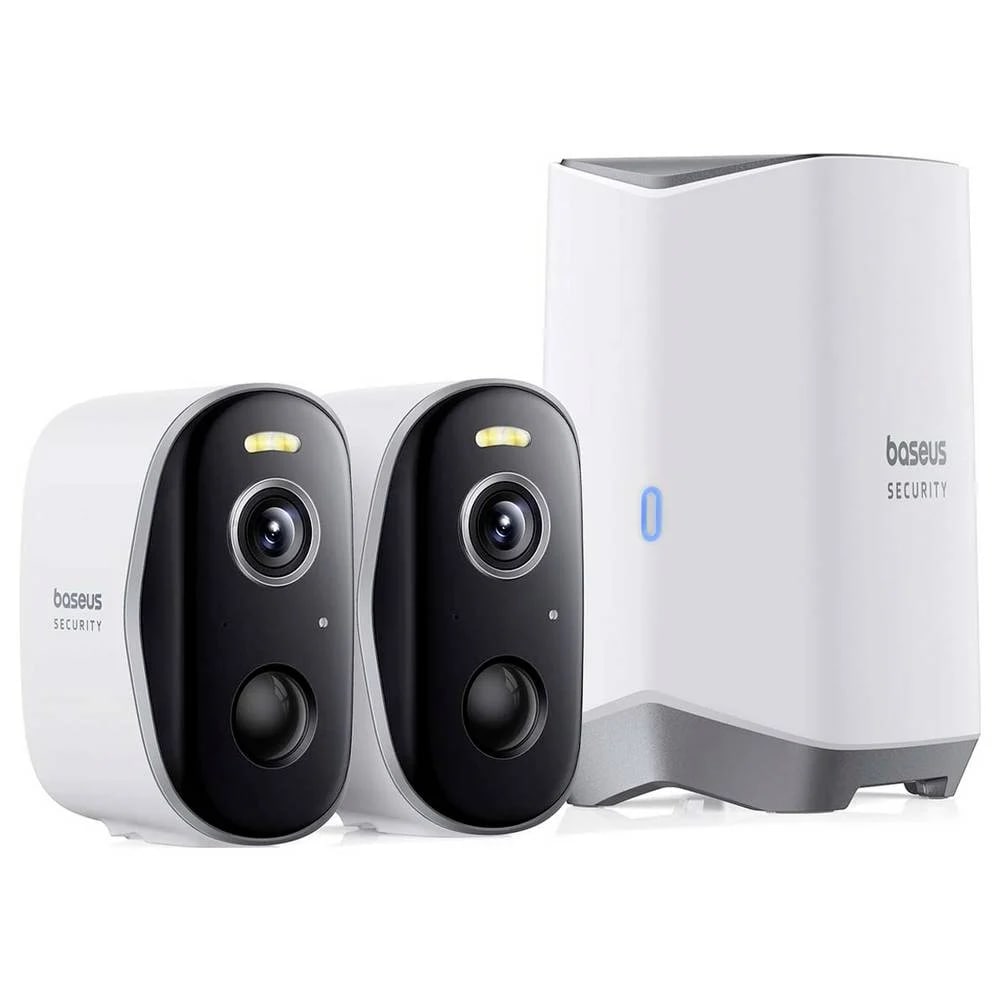 BASEUS Смарт камера външна Security N1, 7800mAh, 2K, 16GB EMMC, WiFi (2-Cam + HomeStation Kit) /бяла/ - S0TY002131