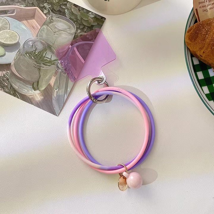 Аксесоар/ Верижка за китка/ Ключодържател Silicone Flexi 3-bands /розов + лилав/