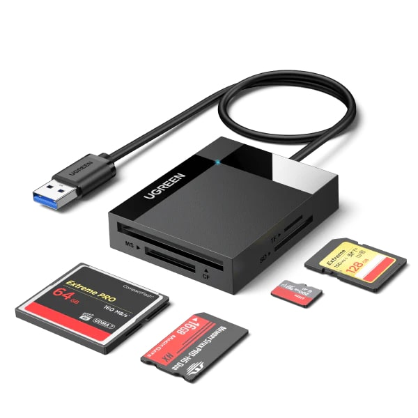 UGREEN Преходник Адаптер 4-в-1 USB-A (3.0) към SD/ MicroSD/ CF/ MS /черен/ - CR125 / 30333