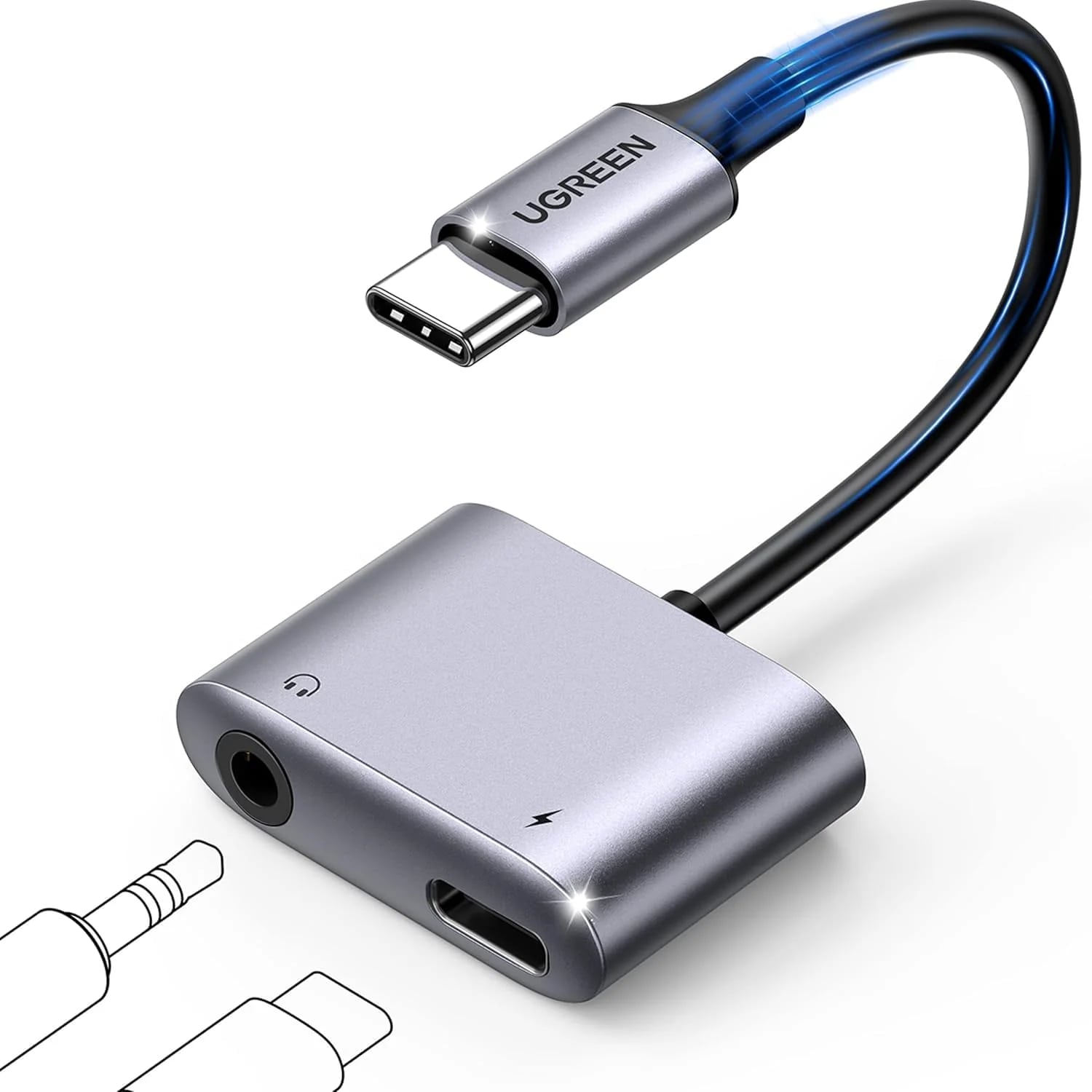 UGREEN Преходник Адаптер 2-в-1 Type-C към USB-C, AUX/f/3.5mm /сив/ - CM231 / 60164