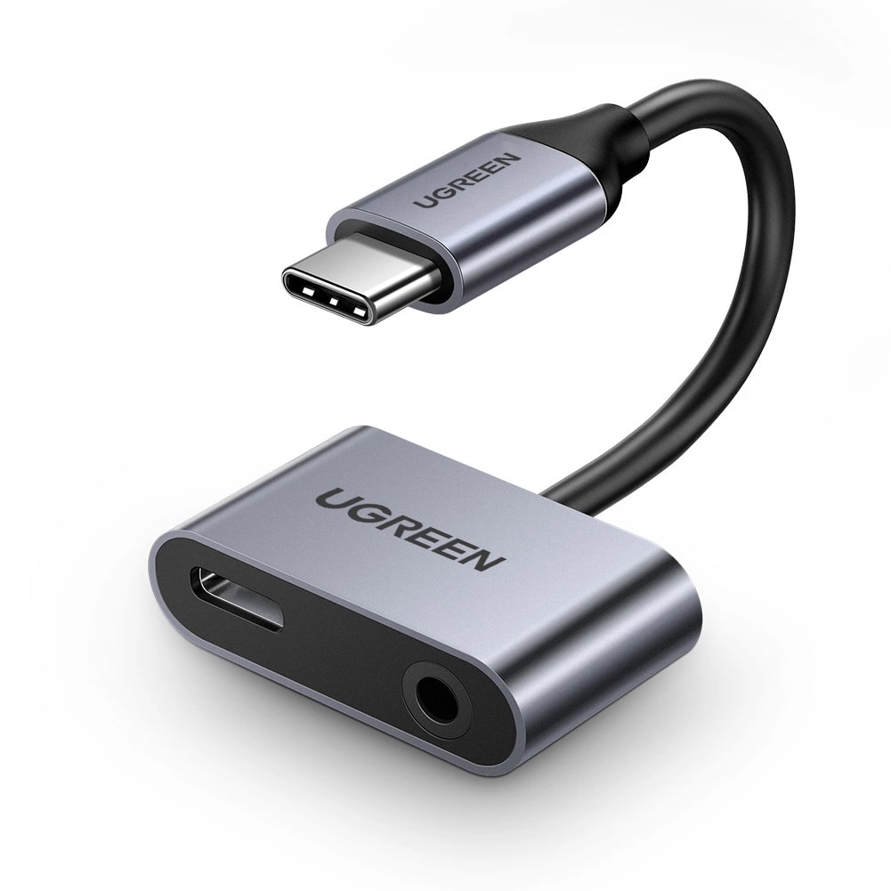 UGREEN Преходник Адаптер 2-в-1  Type-C към USB-C, AUX/f/ 3.5mm /сив/ - CM193 / 50596