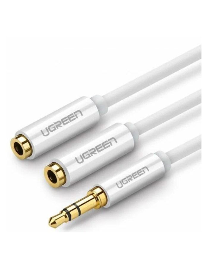 UGREEN Аудио кабел 2-в-1 от 2x AUX/ж/ 3.5mm към 1x AUX/м/ 3.5mm, 0,20m /бял/ - AV141 / 10789