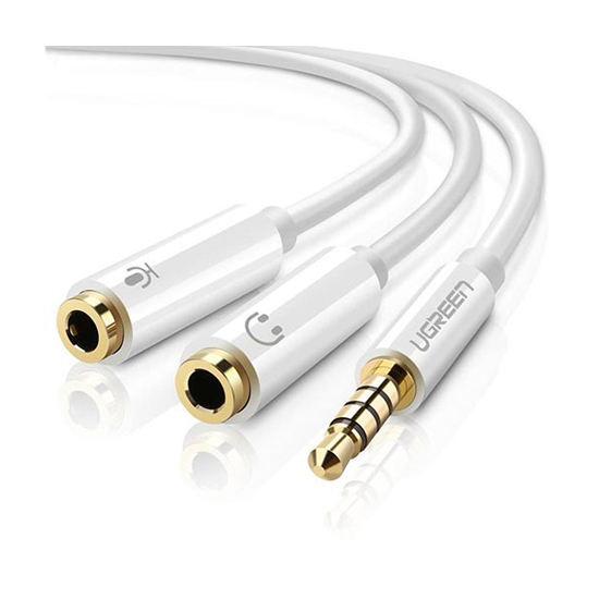 UGREEN Аудио кабел 2-в-1 от 2x AUX/ж/ 3.5mm към 1x AUX/м/ 3.5mm, 0,20m /бял/ - AV141 / 10789