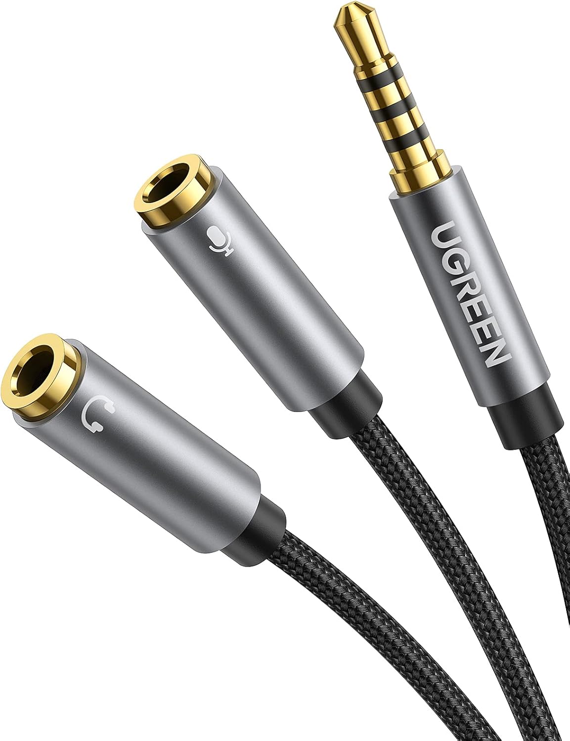 UGREEN Аудио кабел 2-в-1 от 2x AUX/ж/ 3.5mm към 1x AUX/м/ 3.5mm, 0,20m /черен/ - AV141 / 30620