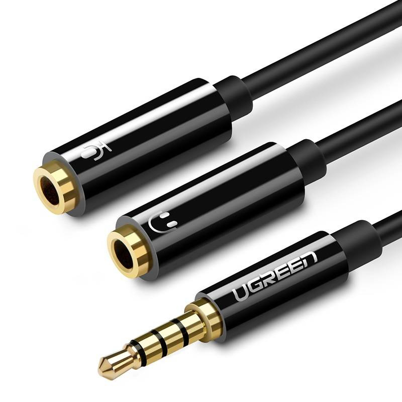 UGREEN Аудио кабел 2-в-1 от 2x AUX/ж/ 3.5mm към 1x AUX/м/ 3.5mm, 0,20m /черен/ - AV141 / 30620