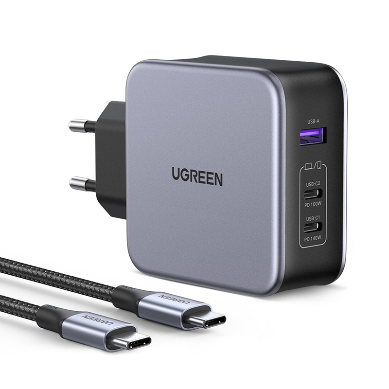 UGREEN 220V 140W, 1A + 2C, кабел C-C, Nexode GaN /бял/ - CD289 / 90549
