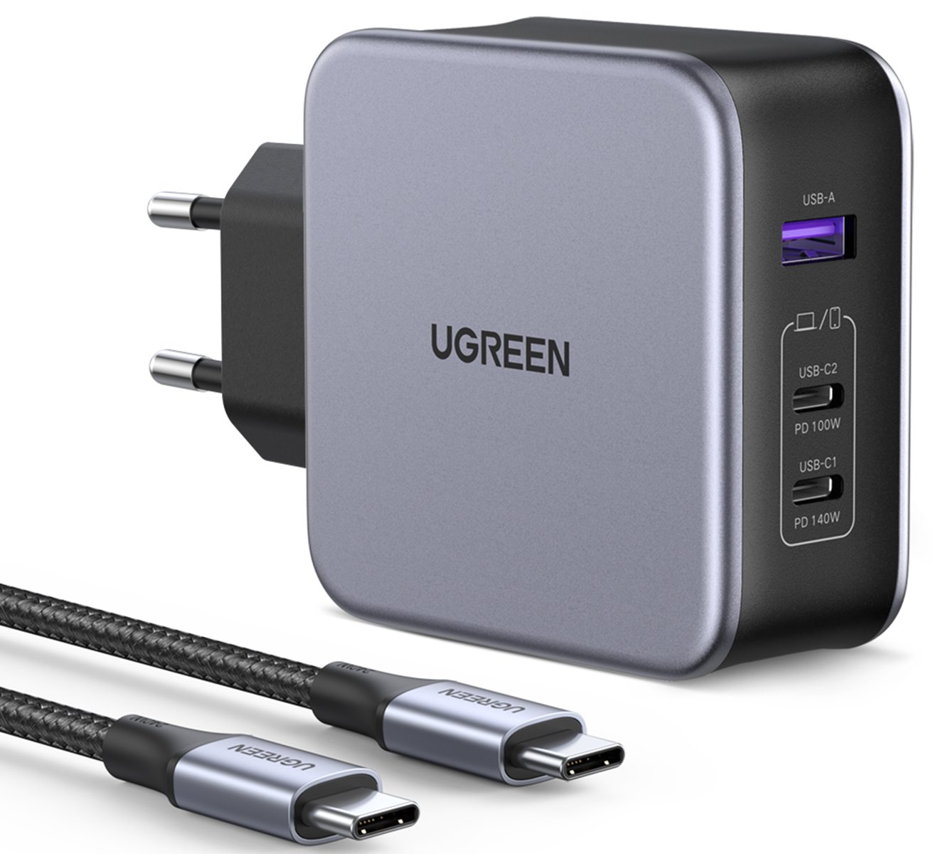 UGREEN 220V 140W, 1A + 2C, кабел C-C, Nexode GaN /бял/ - CD289 / 90549