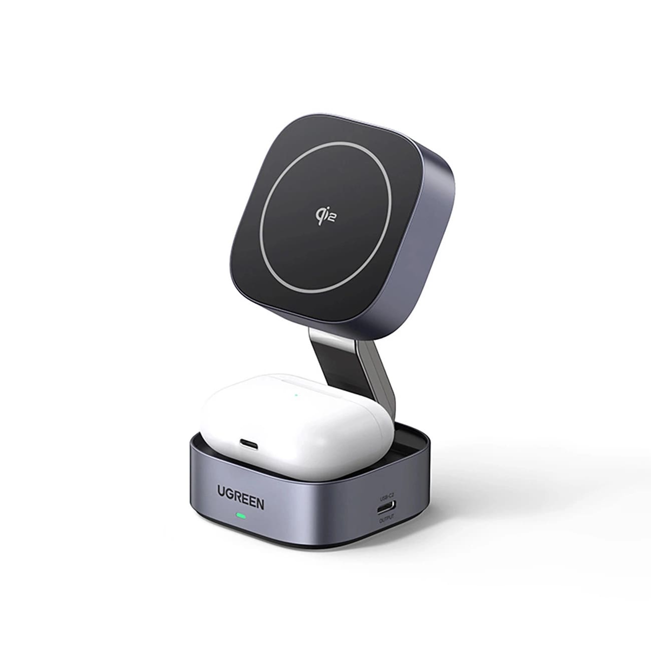 UGREEN Холдер + 2-в-1 Зарядна станция Wireless Magnetic /сив/ - W702 / 35316