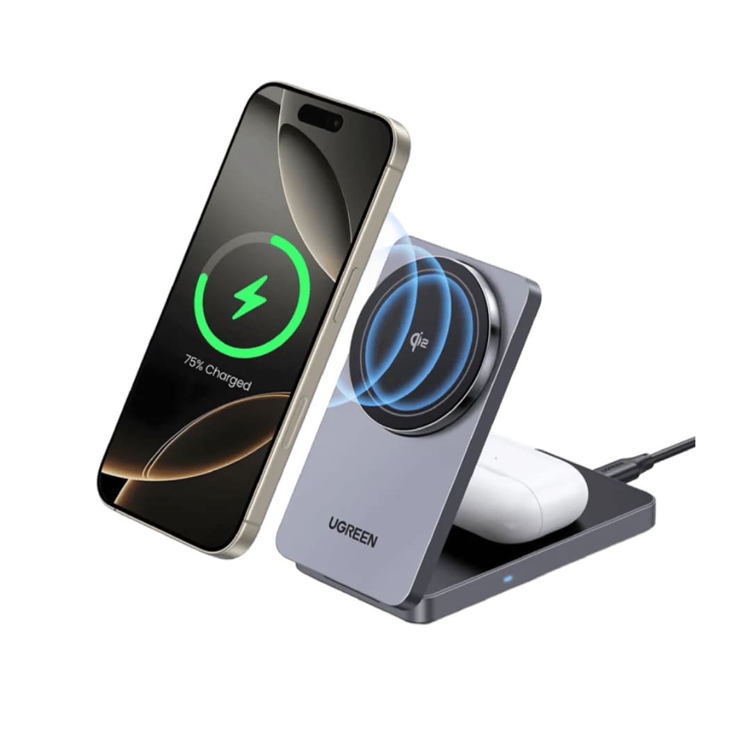 UGREEN Холдер + 2-в-1 Зарядна станция Wireless Magnetic /сив/ - W706 / 45023