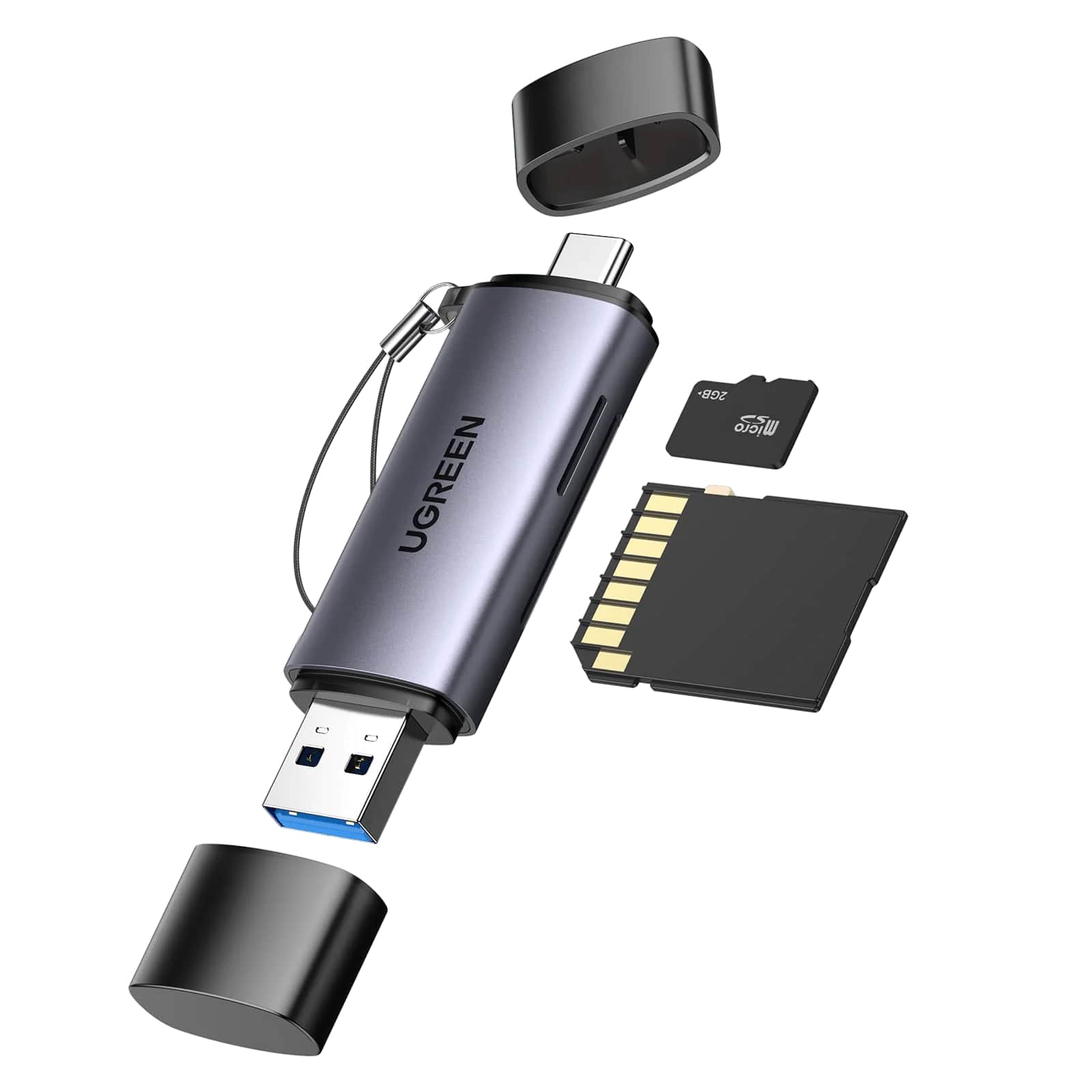 UGREEN Преходник Адаптер Card reader 2-в-1 от USB-A+Type-C към SD/MicroSD /черен/ - CM185 / 50706