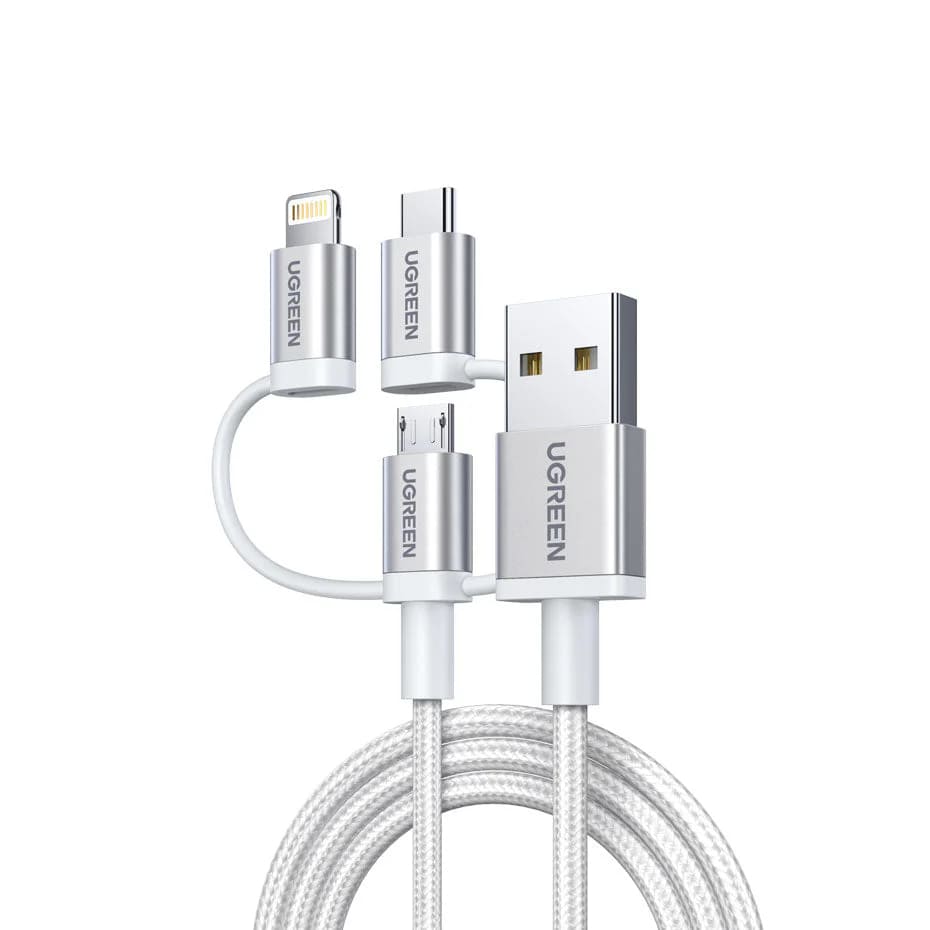 Cable 3-in-1 - Type-C, 1.5m, 2.4A, Flash Series II /white + gray/ - US186 / 50203